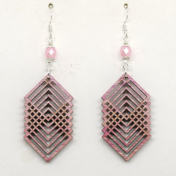 Pink Fire Square Earrings - Picture 1 of 5